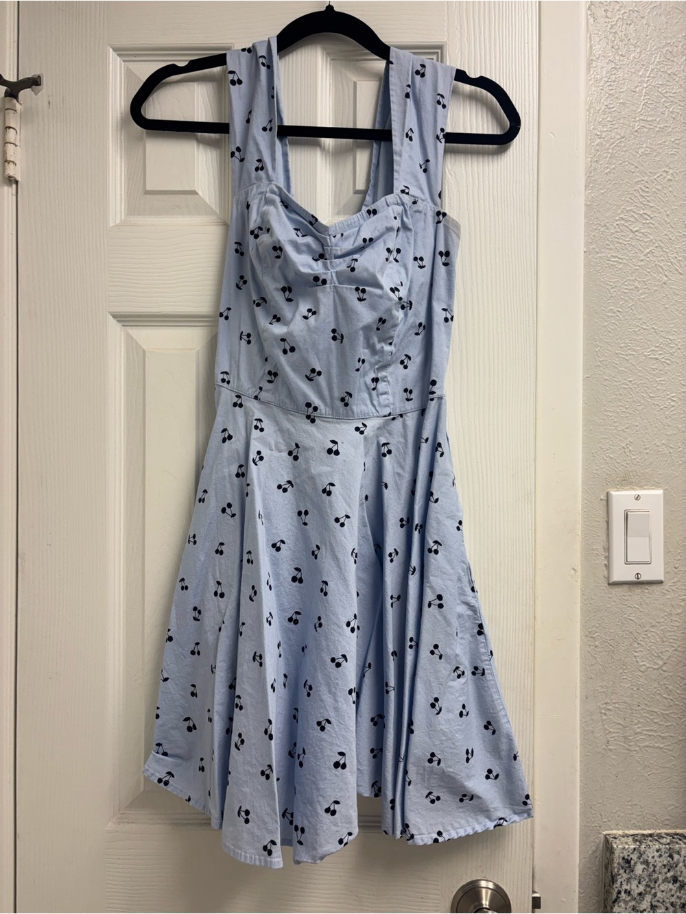 Hell Bunny Light Blue Cherry Print Mini Dress